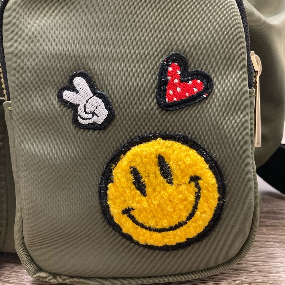 LIKE DREAMS Olive Smiley Patch Nylon Backpack - Picture 5 of 7